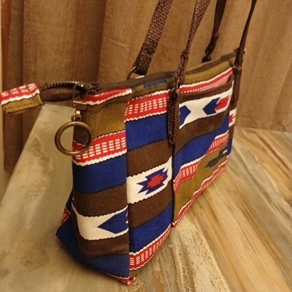 New Western Canvas Double handle Satchel Purse Shoulder Bag Red White Blue Brown - Picture 3 of 8